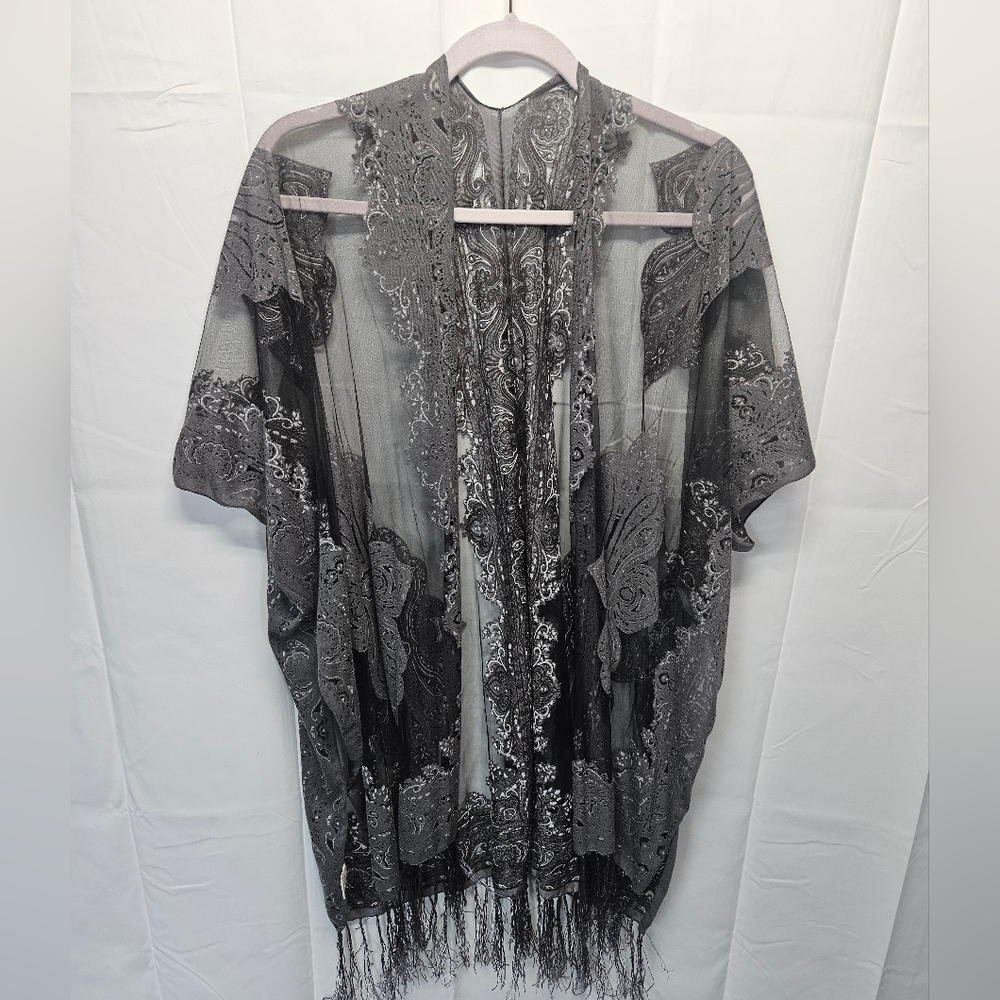 Pretty Persuasions Sheer Black Lace Kimono